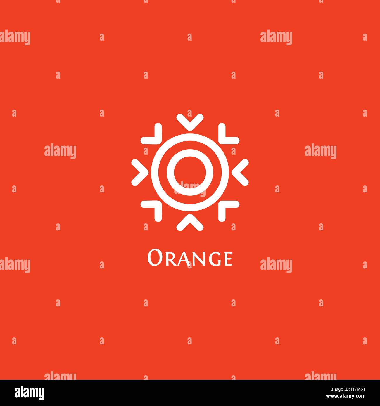 Abstract isolata forma tonda colore arancio, logo Sun logotipo illustrazione vettoriale su uno sfondo rosso Illustrazione Vettoriale