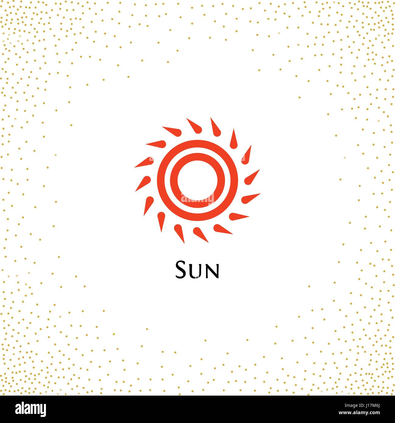 Abstract isolata forma tonda colore arancio, logo Sun logotipo illustrazione vettoriale su uno sfondo di punti Illustrazione Vettoriale