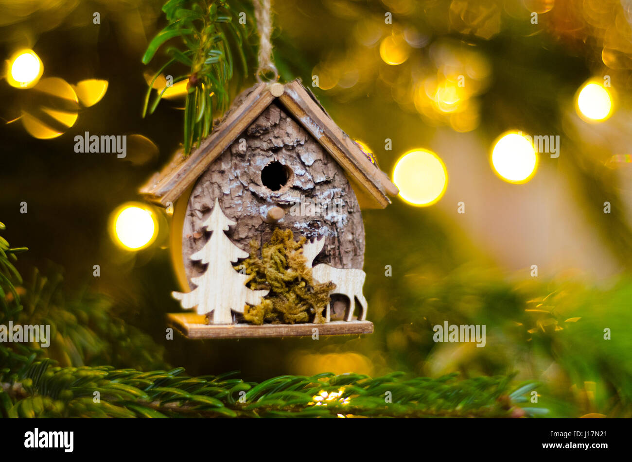 Albero di natale luci e decorazioni Foto Stock