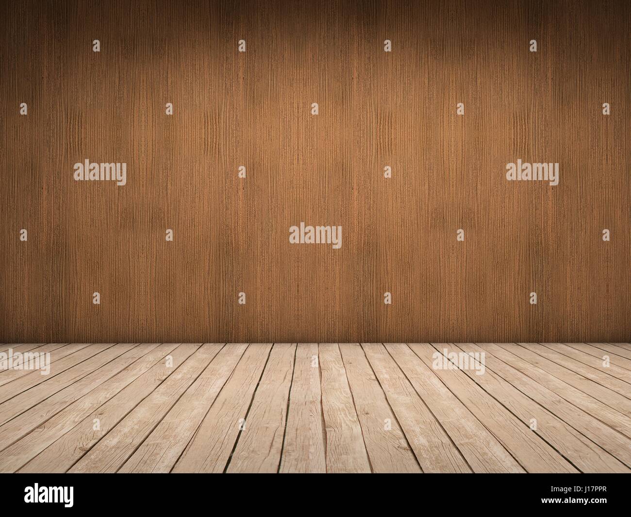 Camera con parete in legno e pavimento in legno con bella luce Foto Stock