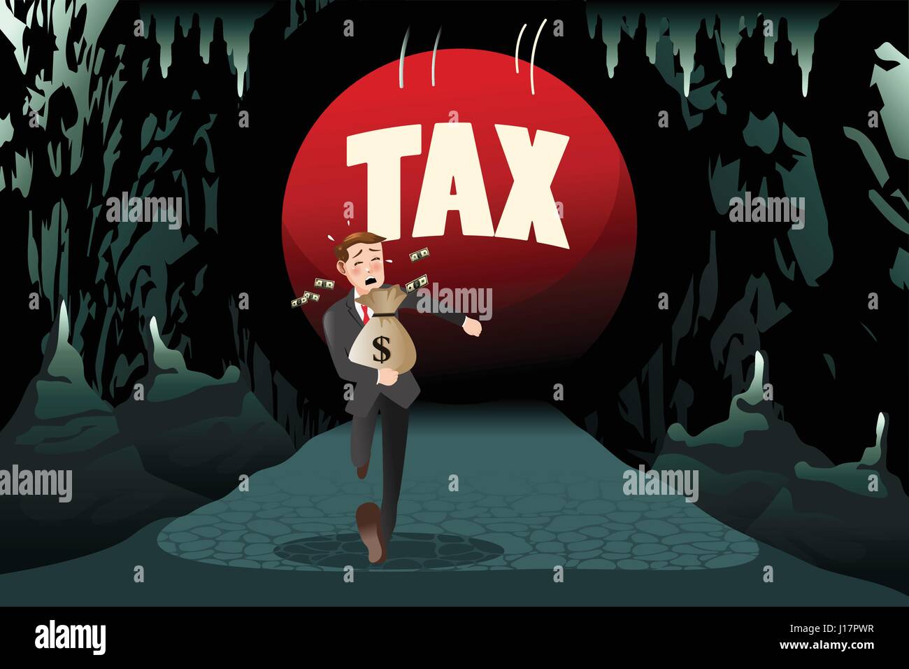 Una illustrazione vettoriale di imprenditore di scappare dall' imposta per il concetto di imposta Illustrazione Vettoriale