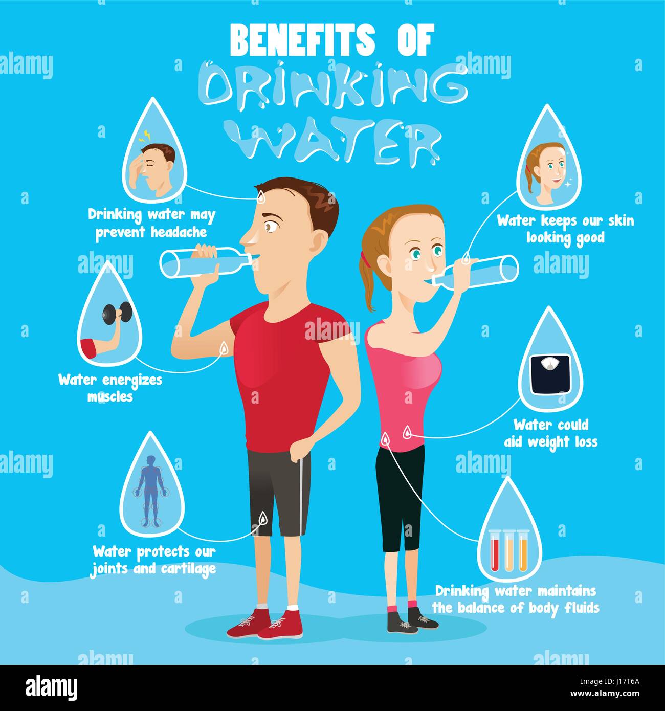 Un vettore illustrazione dei vantaggi di acqua potabile ed infografico Illustrazione Vettoriale
