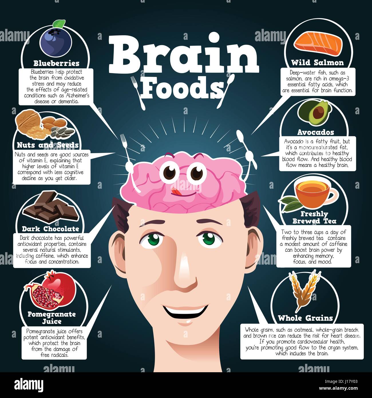 Una illustrazione vettoriale di cervello alimenti Una infografica Illustrazione Vettoriale