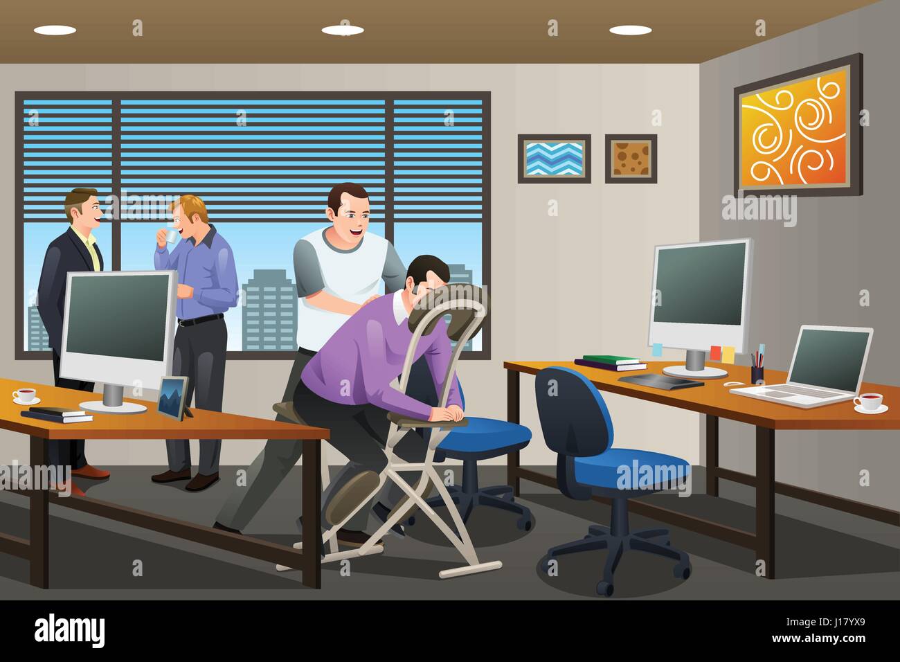 Una illustrazione vettoriale di Business le persone che ricevono una terapia di massaggio in ufficio Illustrazione Vettoriale