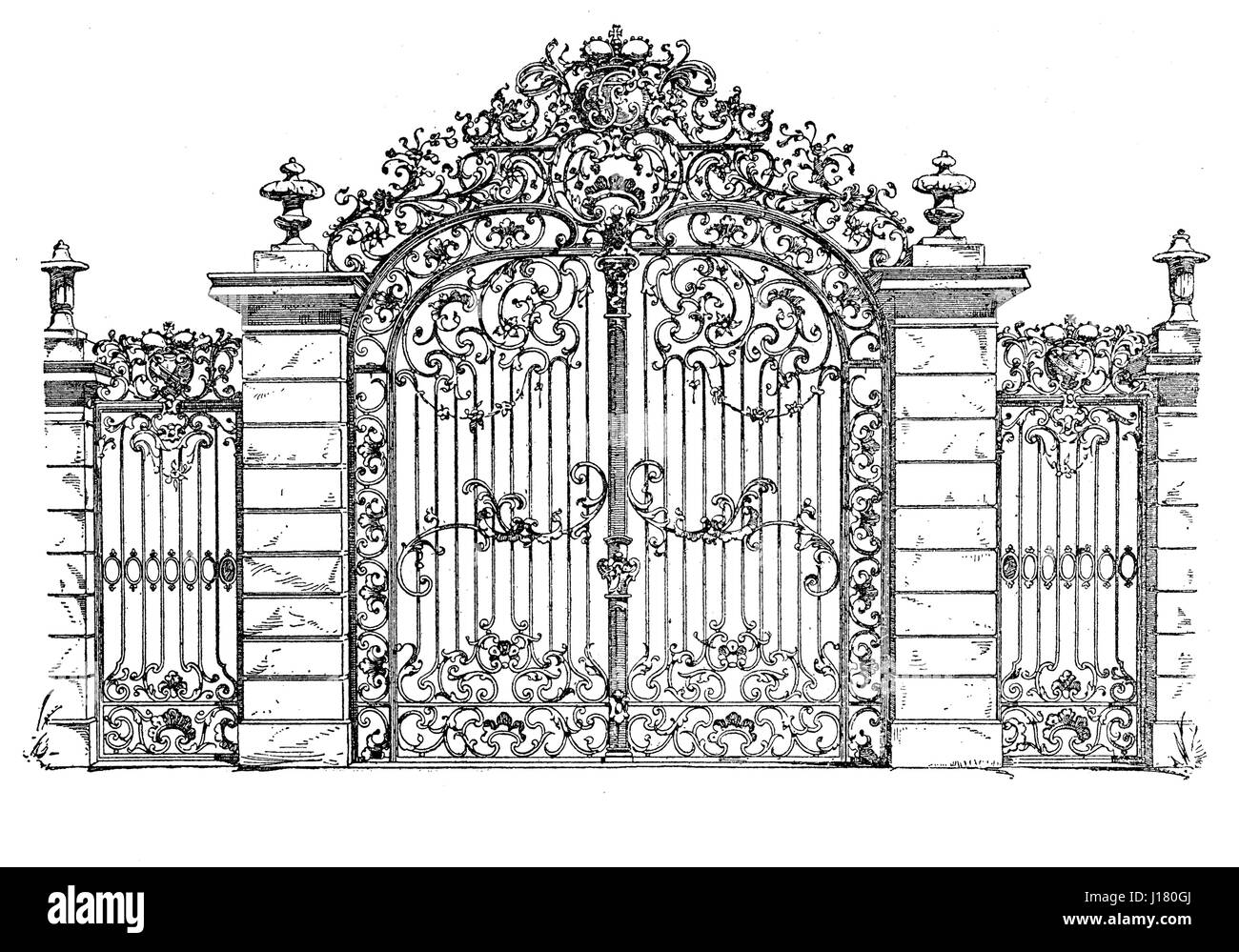 Cancello per giardini del Palazzo di Karlsruhe, a partire dal XVII secolo. Foto Stock