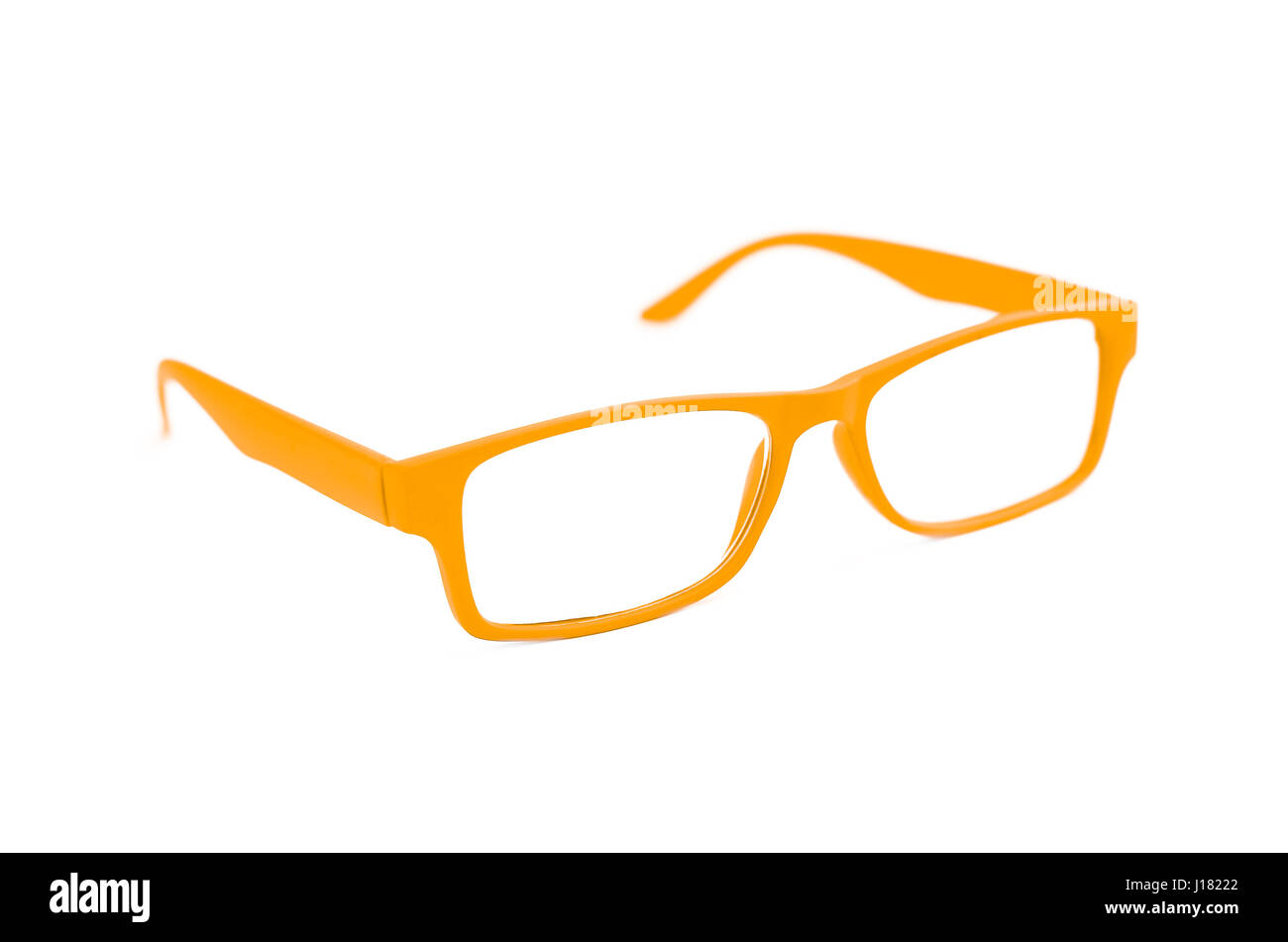 Giallo Occhiali isolato su bianco con profondità di campo e soft focus Foto Stock