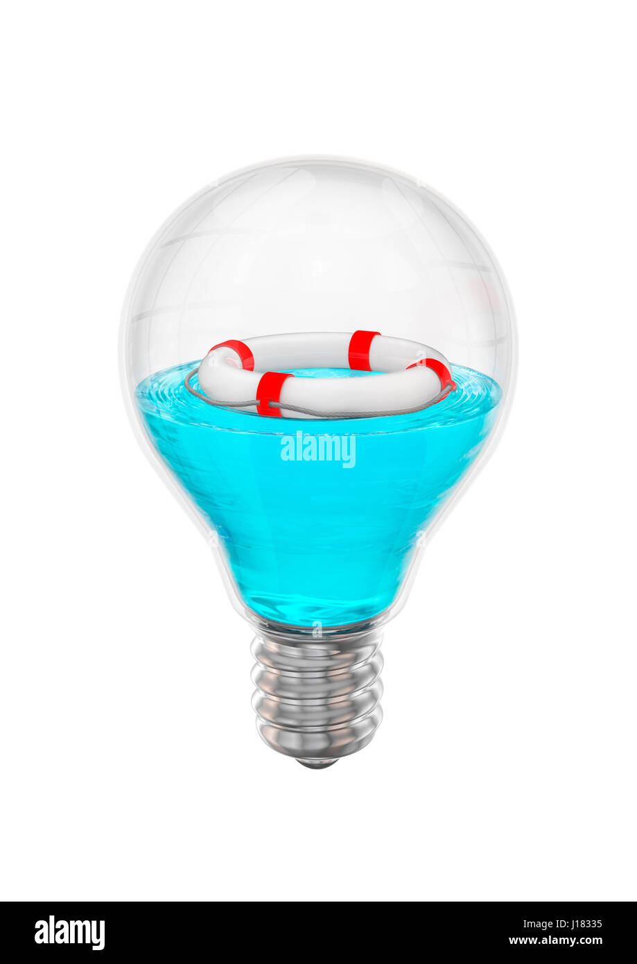 Blocco creativi concetto / 3D illustrazione della lampadina con anello di vita fluttuante all'interno Foto Stock