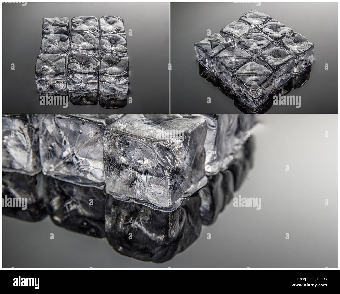 Collage di tre cubetti di ghiaccio immagini Foto Stock
