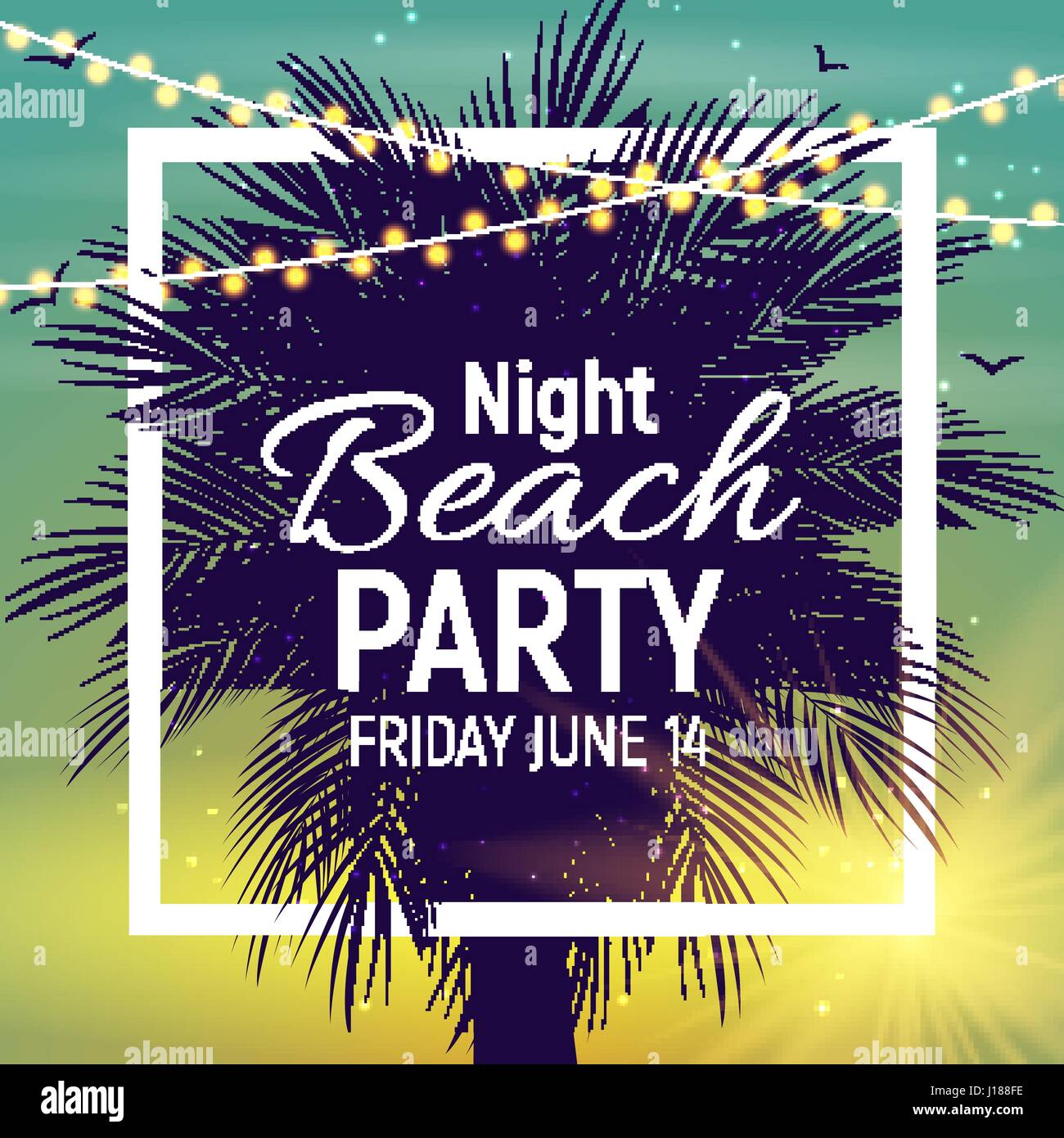 Summer Night Party in spiaggia Poster. Tropical sfondo naturale wi Illustrazione Vettoriale