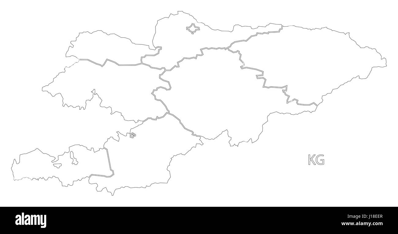 Kirghizistan delineano silhouette illustrazione mappa con le province Illustrazione Vettoriale