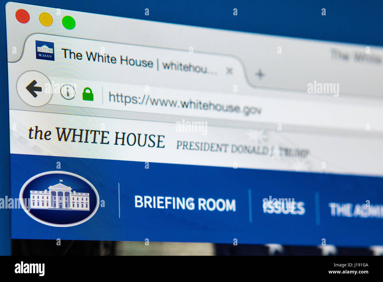 LONDON, Regno Unito - 13 APRILE 2017: La homepage ufficiale della Casa Bianca e il Trump Amministrazione, il 13 aprile 2017. Foto Stock