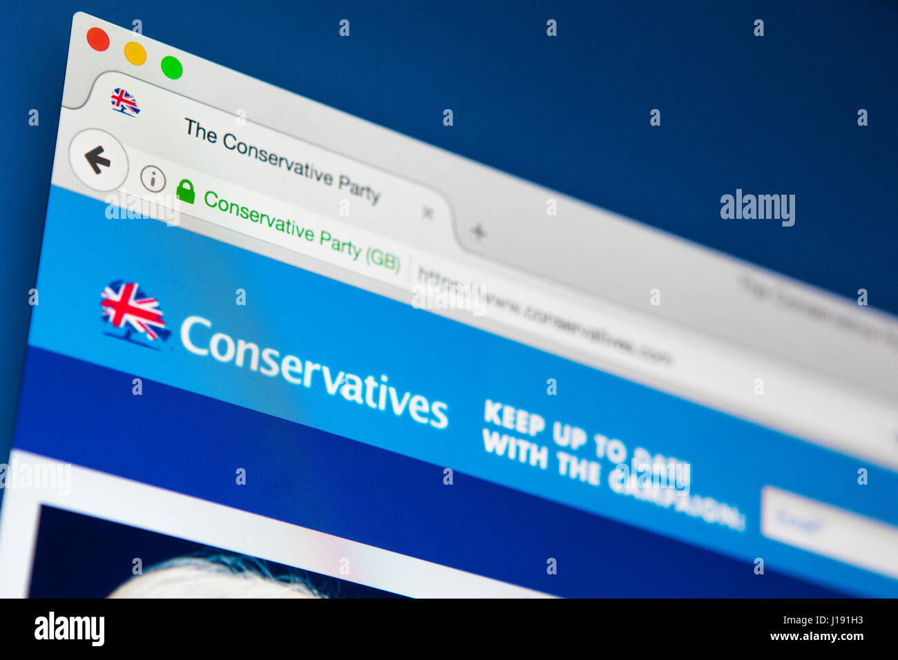 LONDON, Regno Unito - 13 APRILE 2017: La homepage ufficiale del Partito conservatore, il 13 aprile 2017. Foto Stock