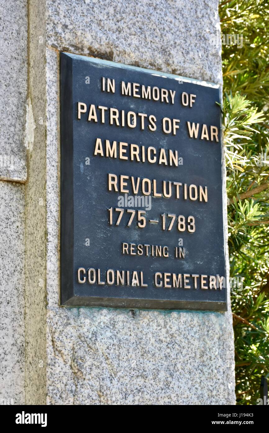 Rivoluzione Americana memorial al cimitero Coloniol Foto Stock