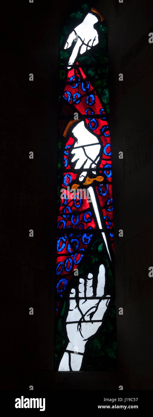 John Piper in vetro colorato, la chiesa di San Martino, Sandford San Martin, Oxfordshire, England, Regno Unito Foto Stock