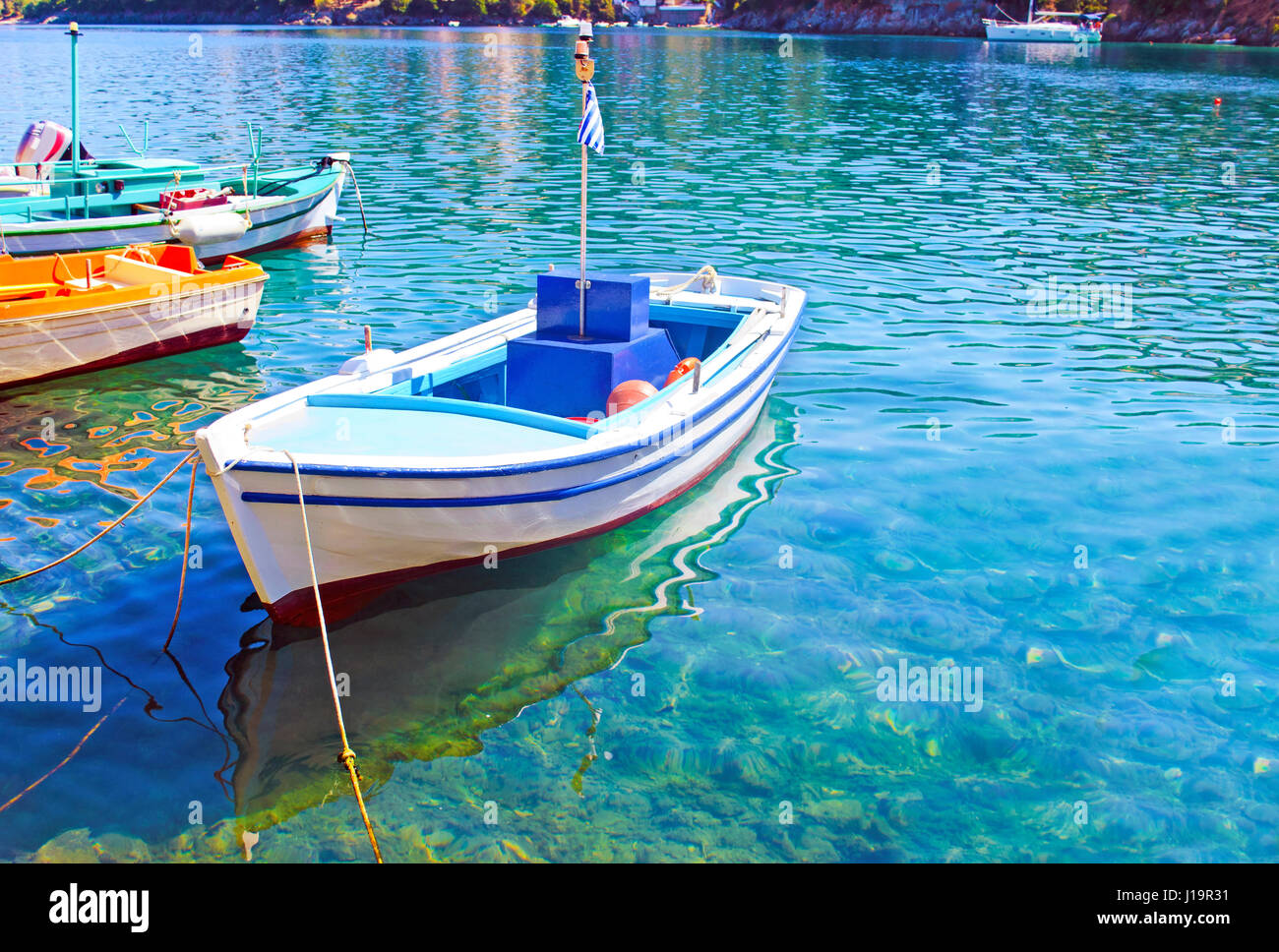 La riflessione in barca sul mare Grecia ITACA Foto Stock