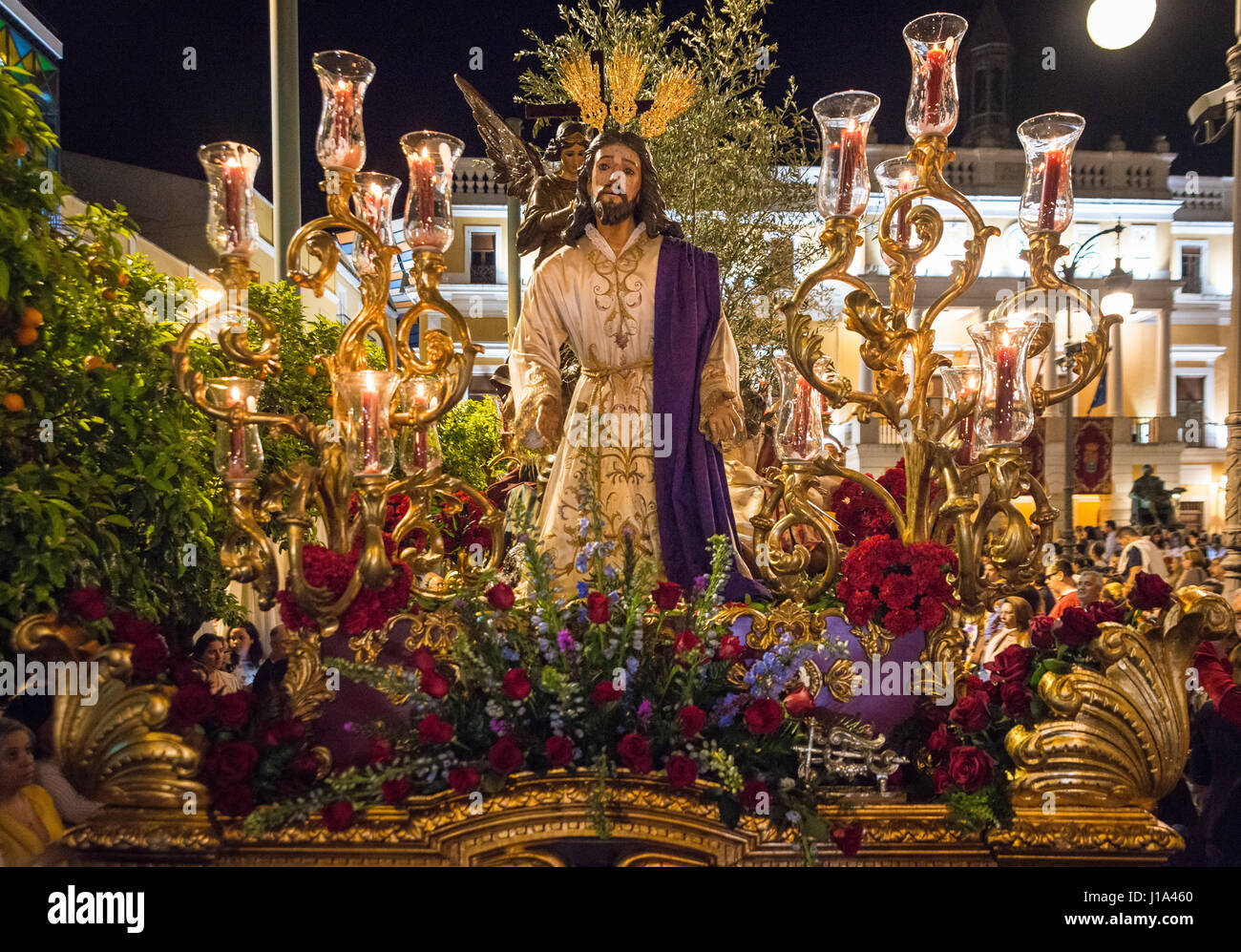 Badajoz, Spagna, lunedì. aprile .10. 2017 Sfilata di fraternità e di fraternità del Padre nostro Gesù di umiltà, Padre nostro Gesù dell arresto di un Foto Stock