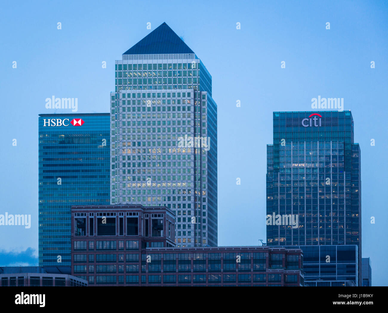 Canary Wharf, Londra al tramonto Foto Stock