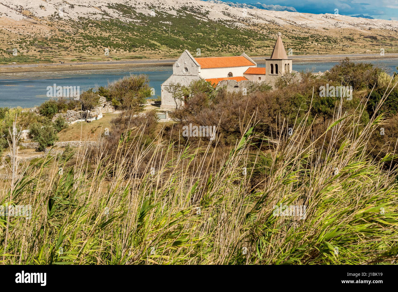 Chiesa di Santa Maria in vecchia citta di Pag (Stari grad), isola di Pag , Croazia Foto Stock