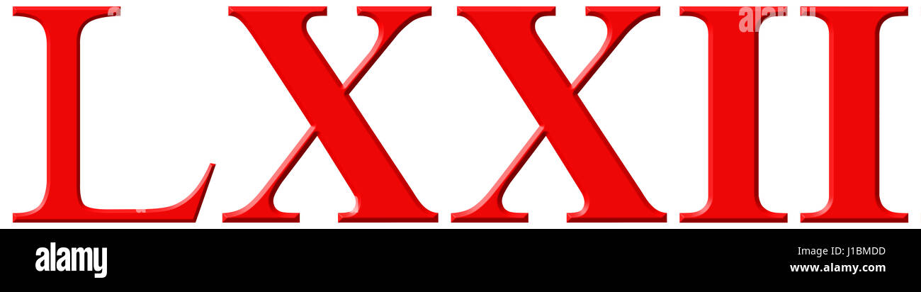 Numero romano LXXII, duo et septuaginta, 72, settantadue, isolato su sfondo bianco, 3D render Foto Stock