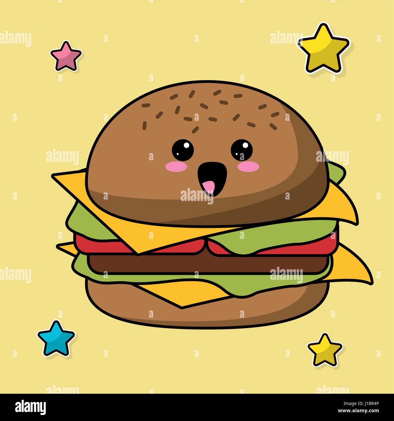 Kawaii hamburger immagine alimentare Illustrazione Vettoriale