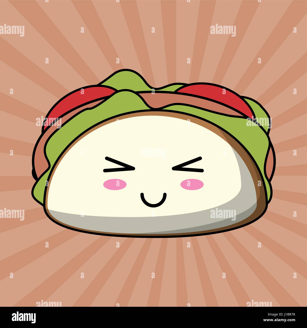 Kawaii taco cibo messicano immagine Illustrazione Vettoriale