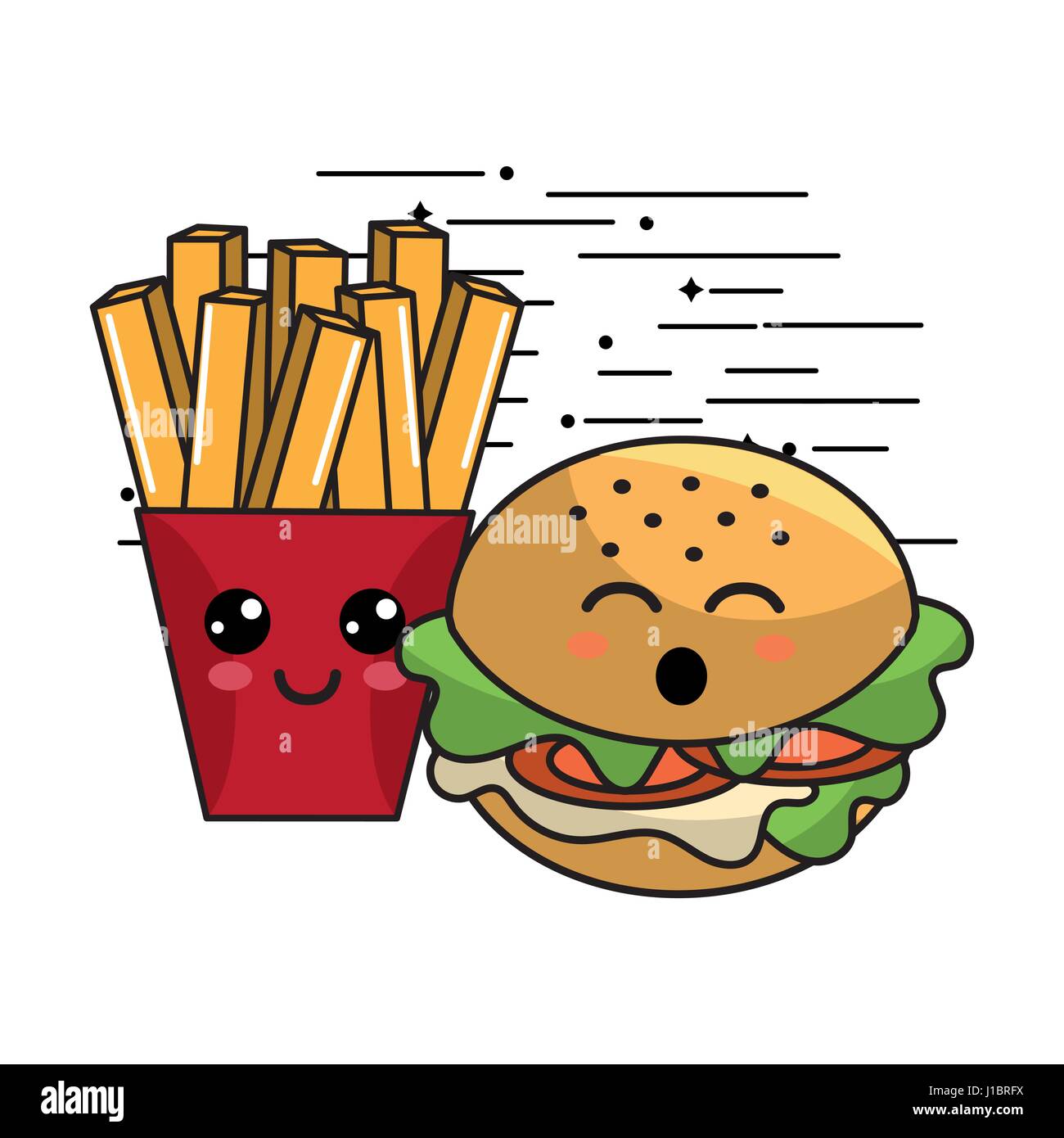 Kawaii fast food icona espressione adorabile Illustrazione Vettoriale
