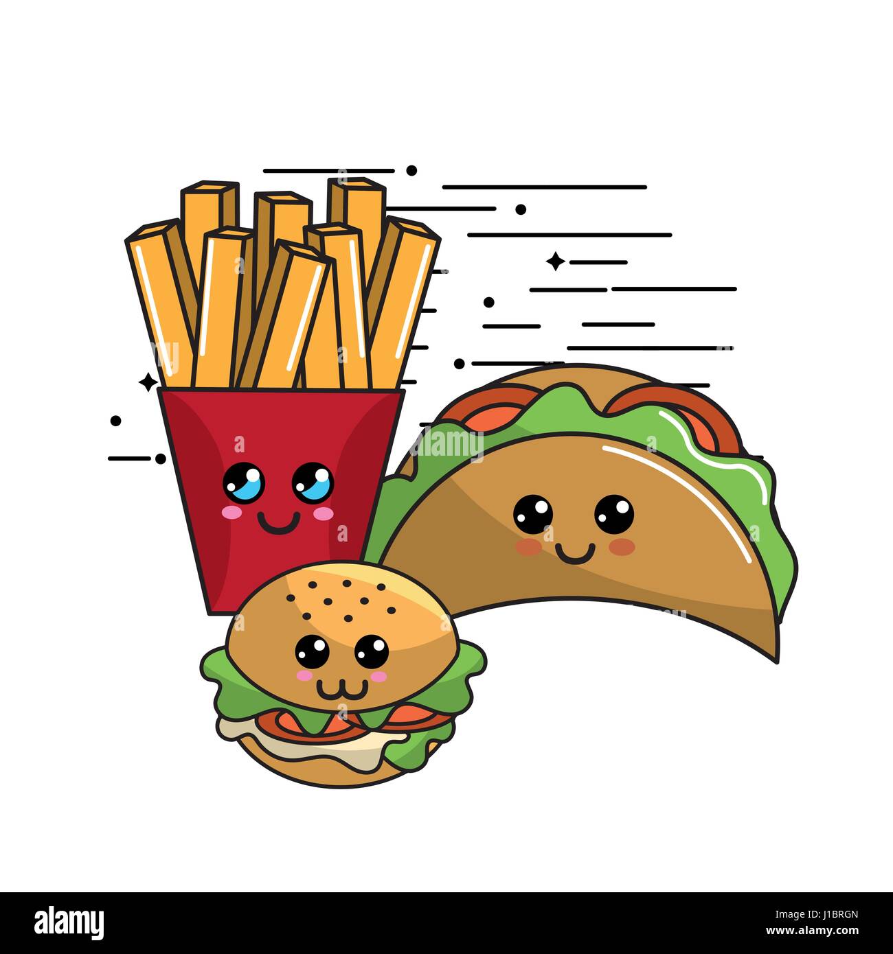 Kawaii fast food icona espressione adorabile Illustrazione Vettoriale