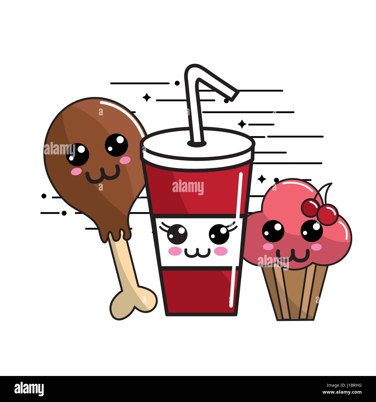 Kawaii fast food icona espressione adorabile Illustrazione Vettoriale