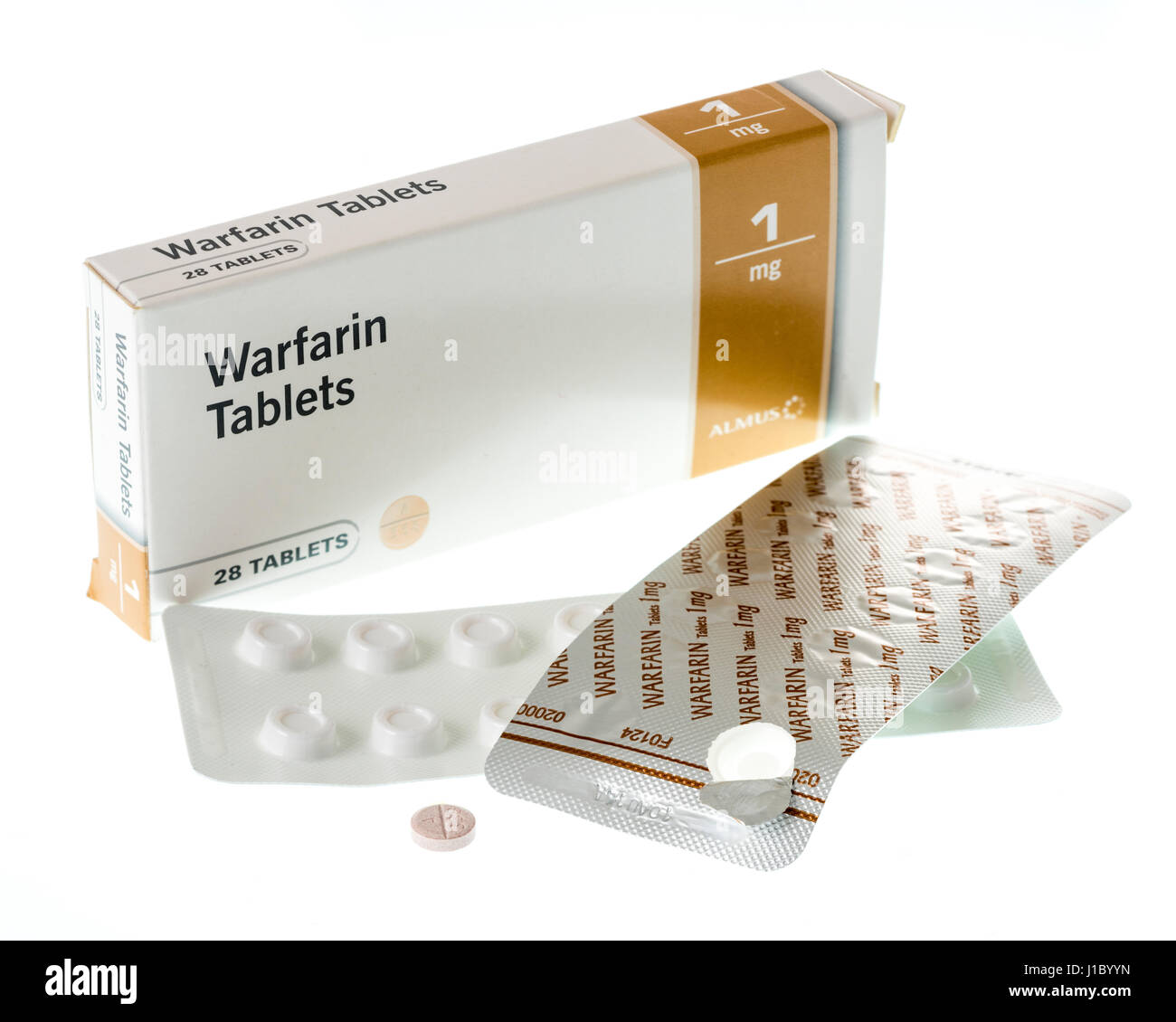 Il Warfarin compresse usato per trattare o prevenire la formazione di coaguli di sangue nelle vene o arterie, che possono ridurre il rischio di ictus o attacchi di cuore. Foto Stock
