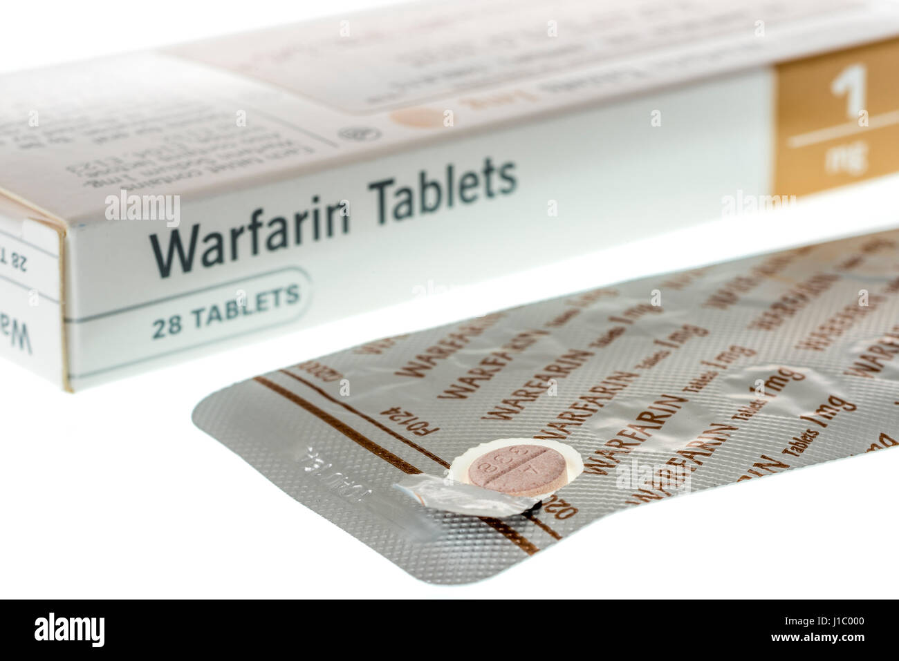 Il Warfarin compresse usato per trattare o prevenire la formazione di coaguli di sangue nelle vene o arterie, che possono ridurre il rischio di ictus o attacchi di cuore. Foto Stock