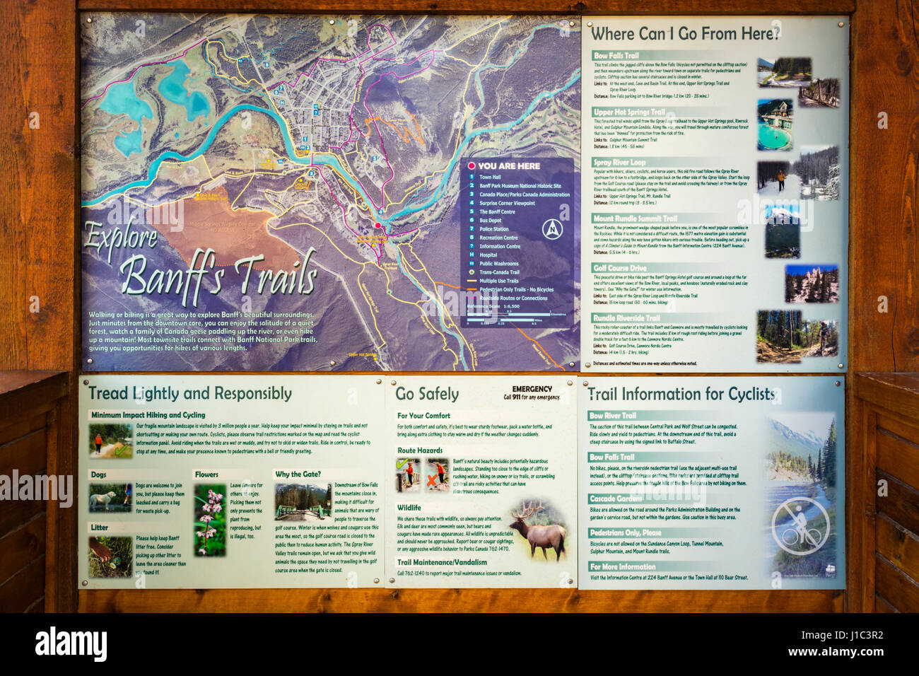 Indicazioni interpretative a prua cade, il Parco Nazionale di Banff, Alberta, Canada Foto Stock