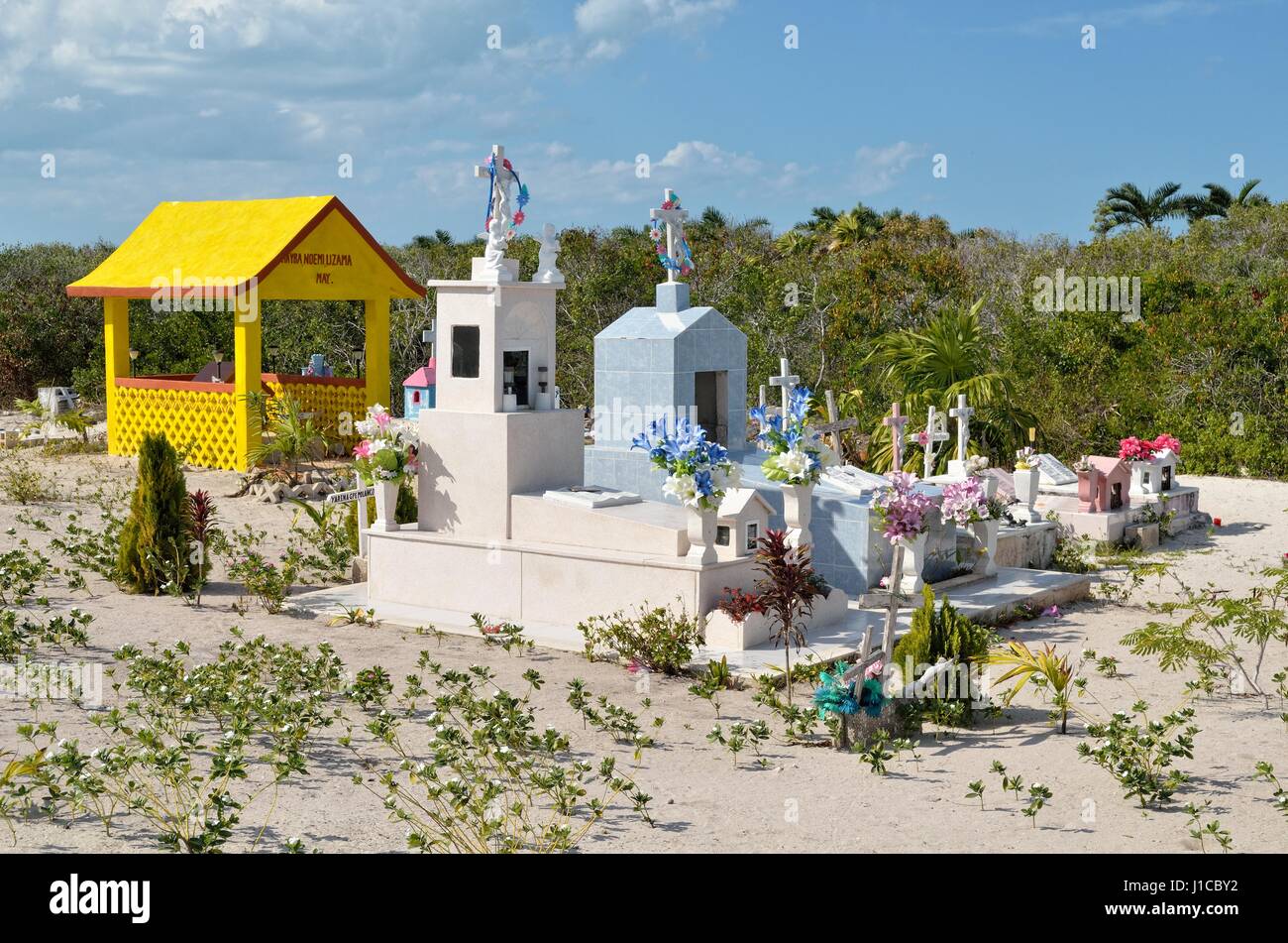 Graves, cimitero, El Cujo, Yukatan, Messico Foto Stock
