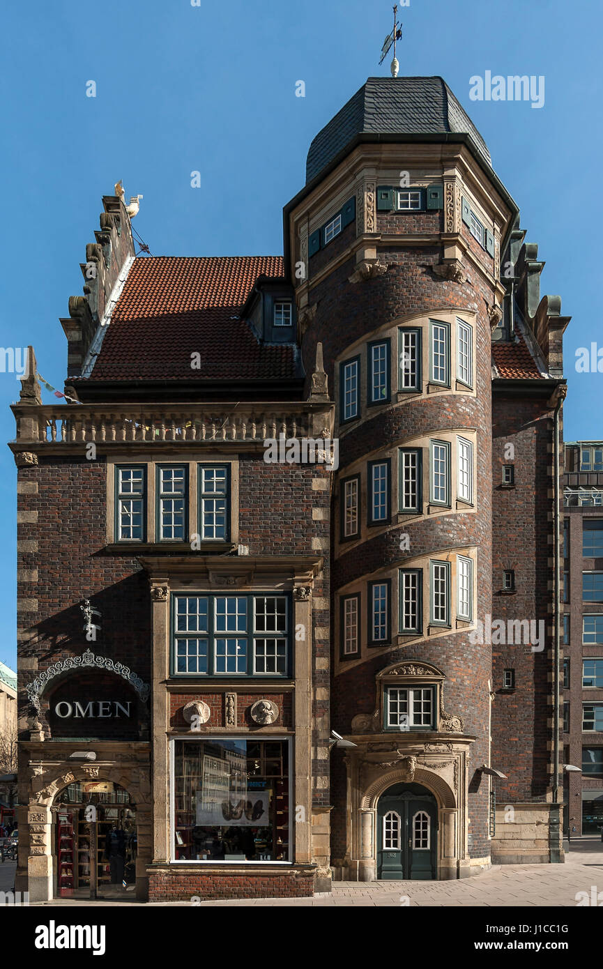 Casa Hulbe, facciata con scalinata, Amburgo, Germania Foto Stock