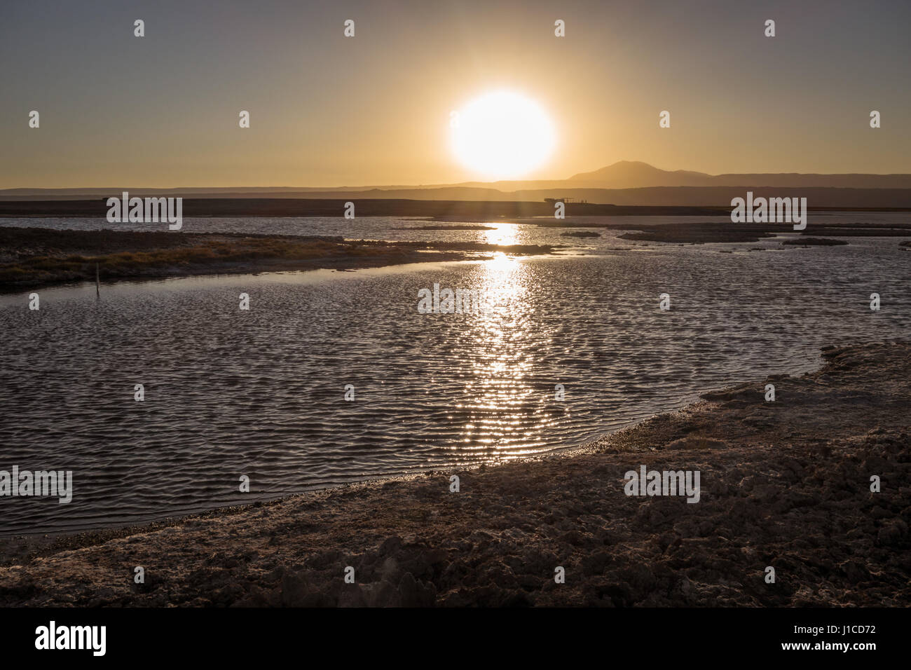 Laguna Tebinquinche tramonto paesaggio in San Pedro de Atacama, Cile Foto Stock