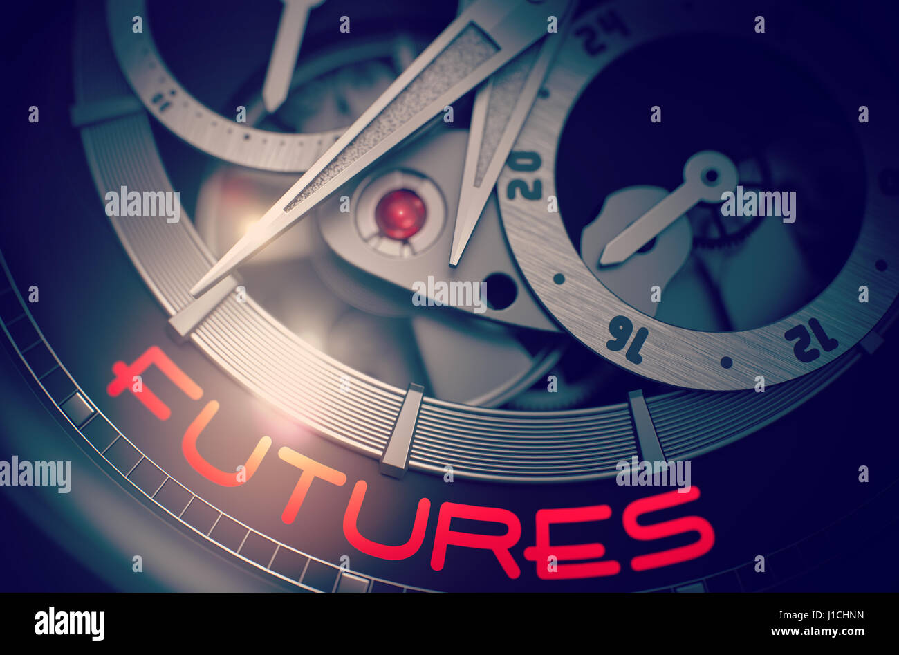 I futures su l'orologio automatico meccanismo. 3D. Foto Stock
