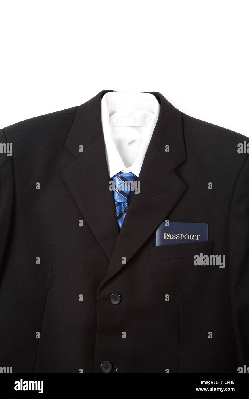 Un isolato colpo di un business suit e legare con un passaporto Foto Stock