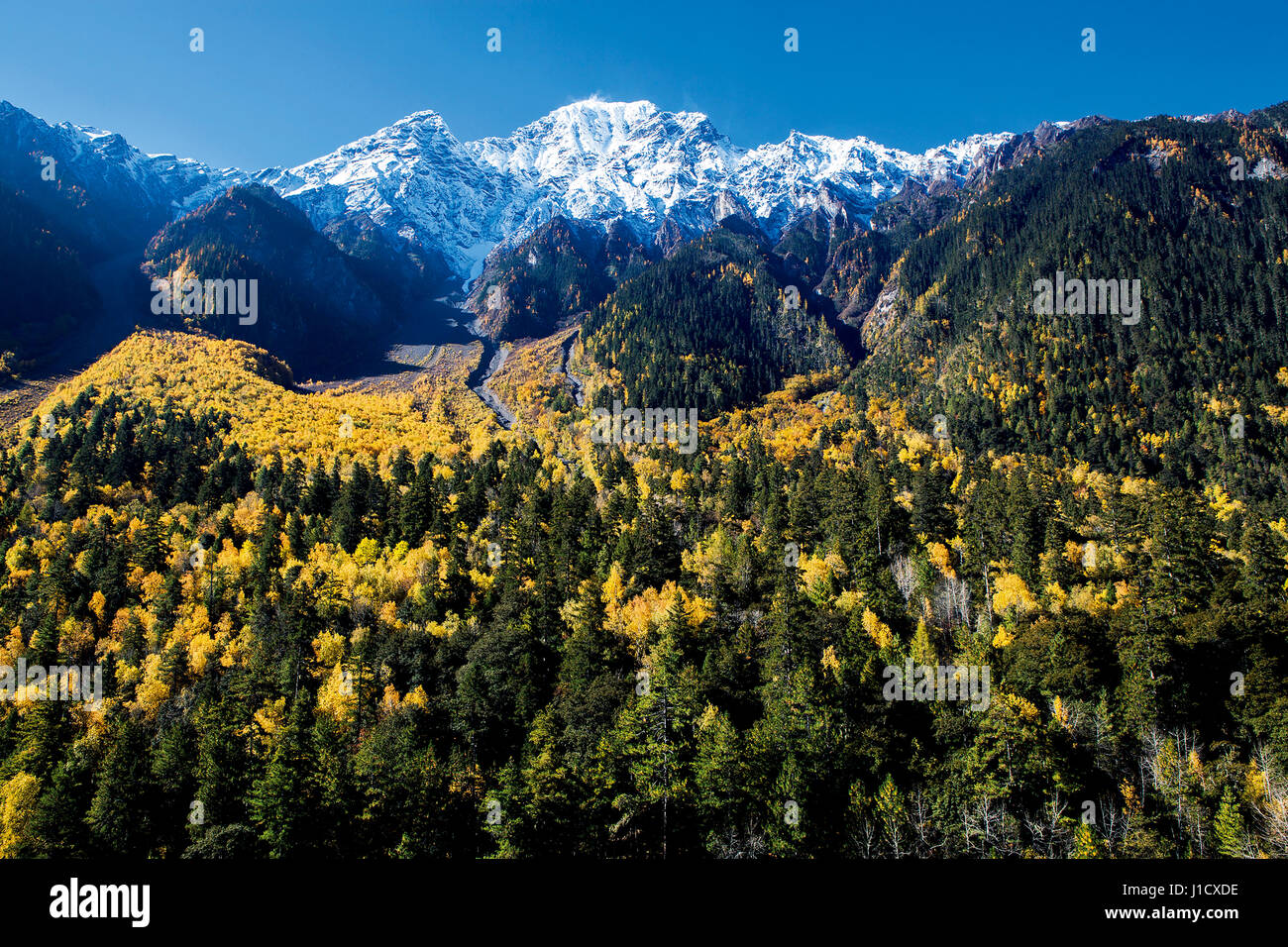 La neve montagne della Contea Bomi in Tibet Foto Stock
