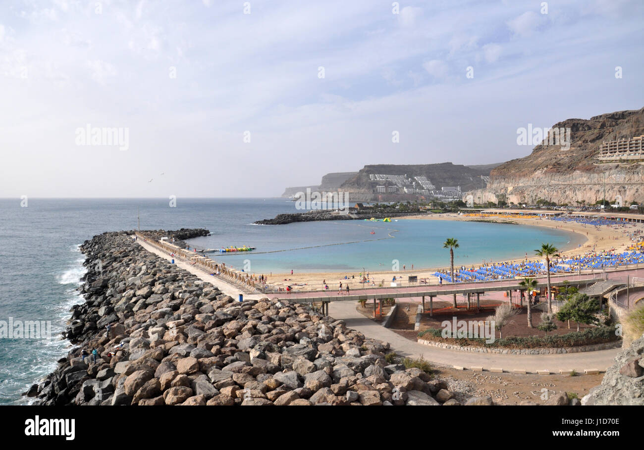 Los spiaggia Amadores panorama che si vede sul Gran Canaria Isole Canarie in Spagna Foto Stock