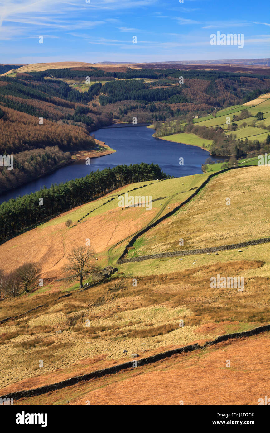 Serbatoio Ladybower catturate da Winstone Lee Tor su bordo Derwent nel Parco Nazionale di Peak District. Foto Stock