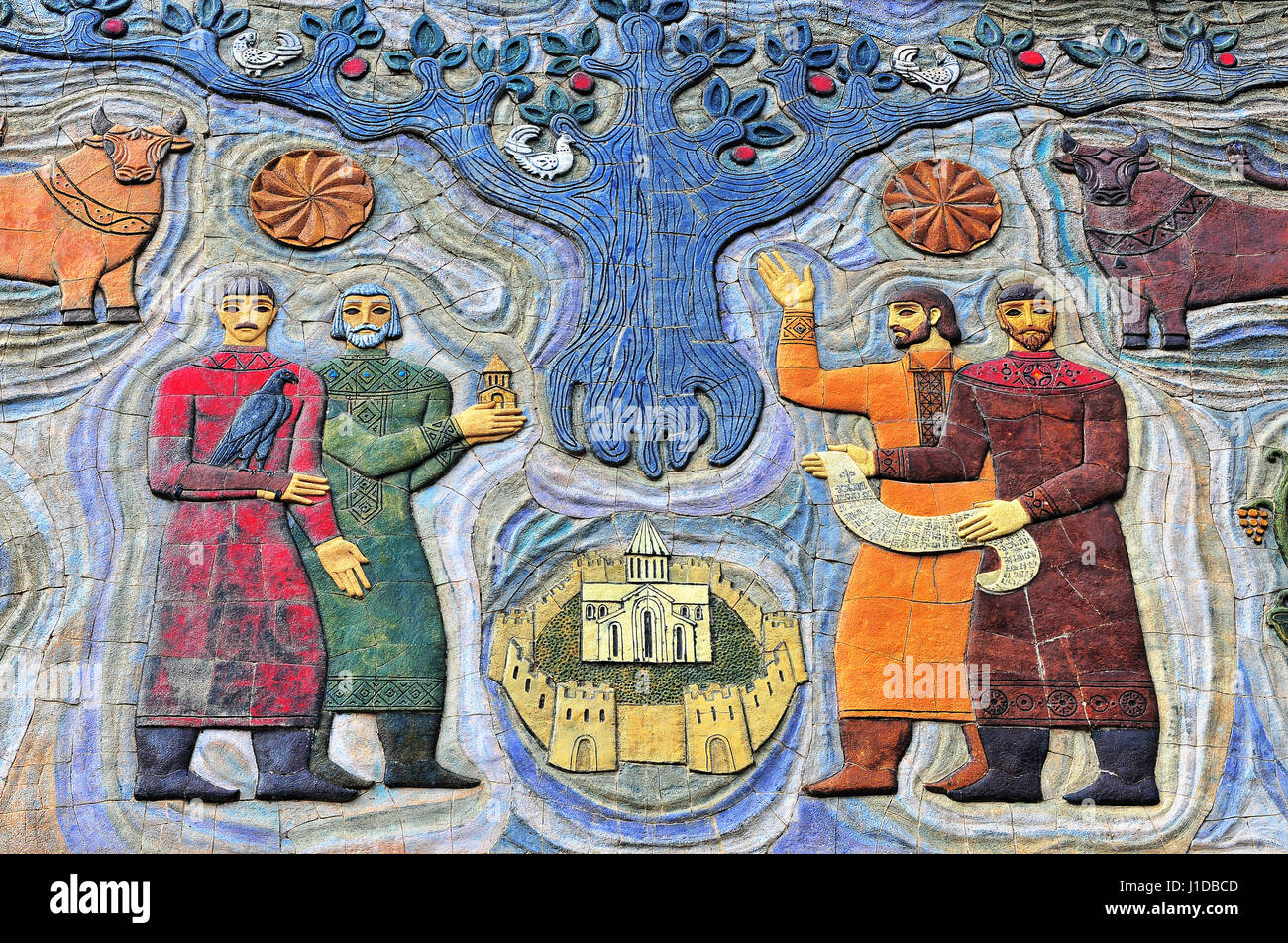 BATUMI, Georgia - 24 settembre: mosaico con scene della storia georgiana in Mtskheta, Georgia il 24 settembre 2017. Foto Stock