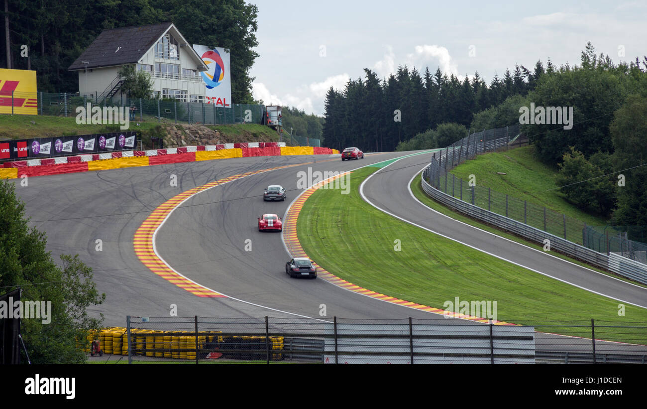 SPA, Belgio - Agosto 5, 2014: parte di Spa-Francorchamps gara il circuito belga di Spa. Il circuito è uno dei più interessanti piste di gara, principale Foto Stock