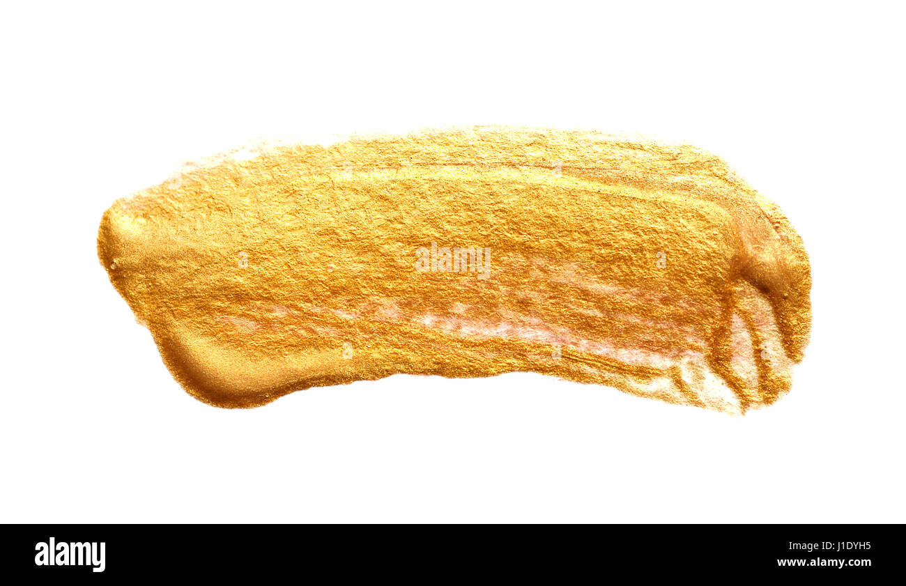Abstract pennellate di vernice dorata su carta Foto Stock