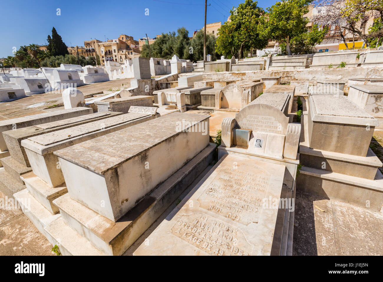 Cimitero ebraico alla sinagoga di Fes Medina, Marocco Foto Stock