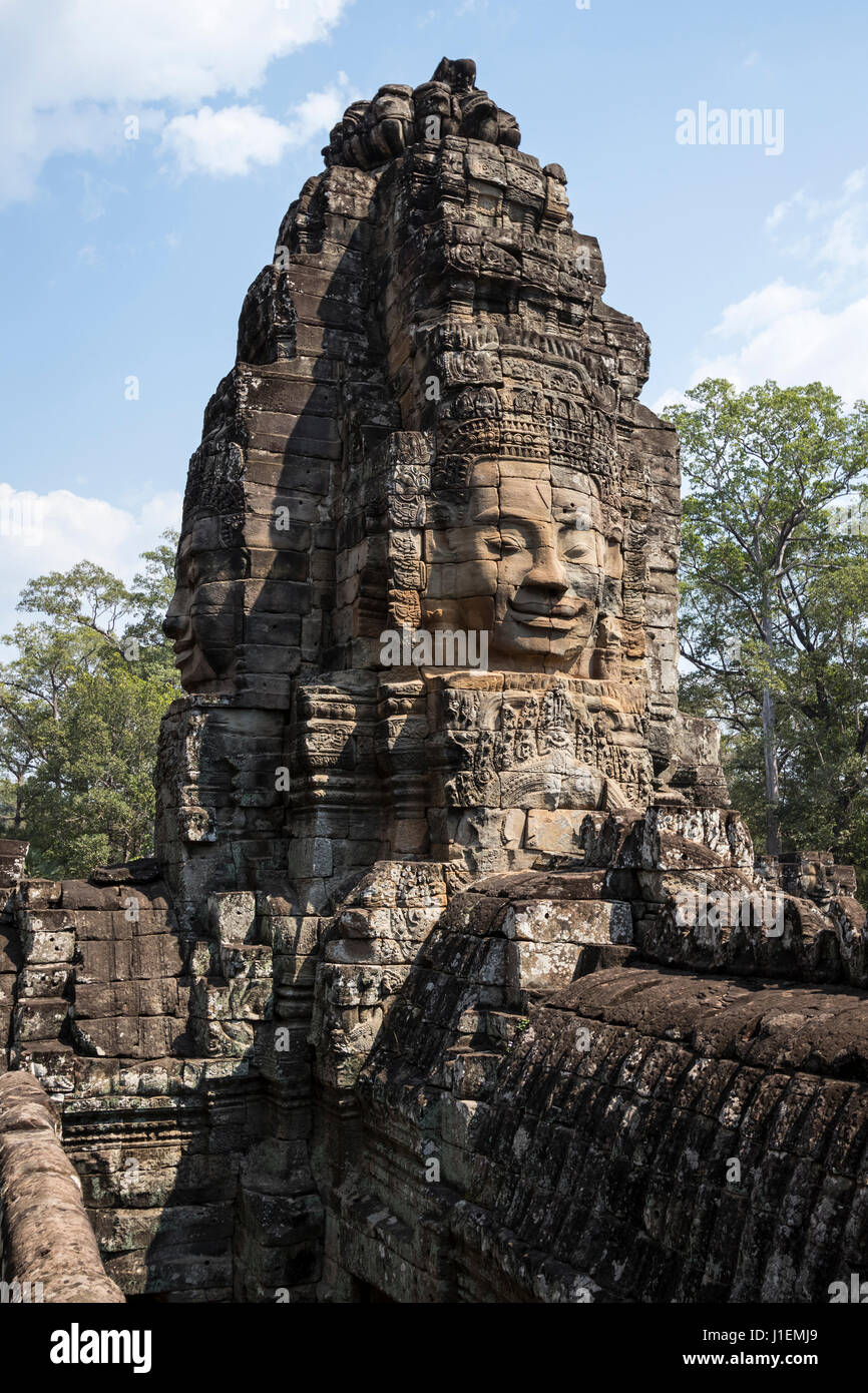 Faccia sorridente del tempio di Prasat, Bayon Angkor Thom Foto Stock