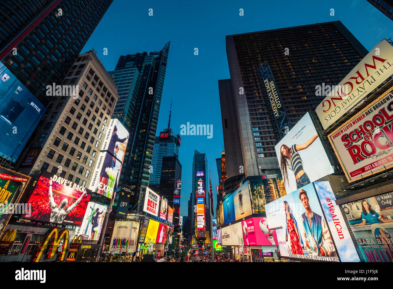 Time Square di New York di notte Foto Stock