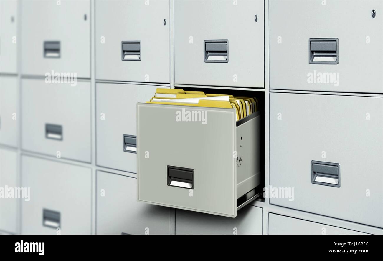 Armadio archivio pieno con file di documento Foto Stock