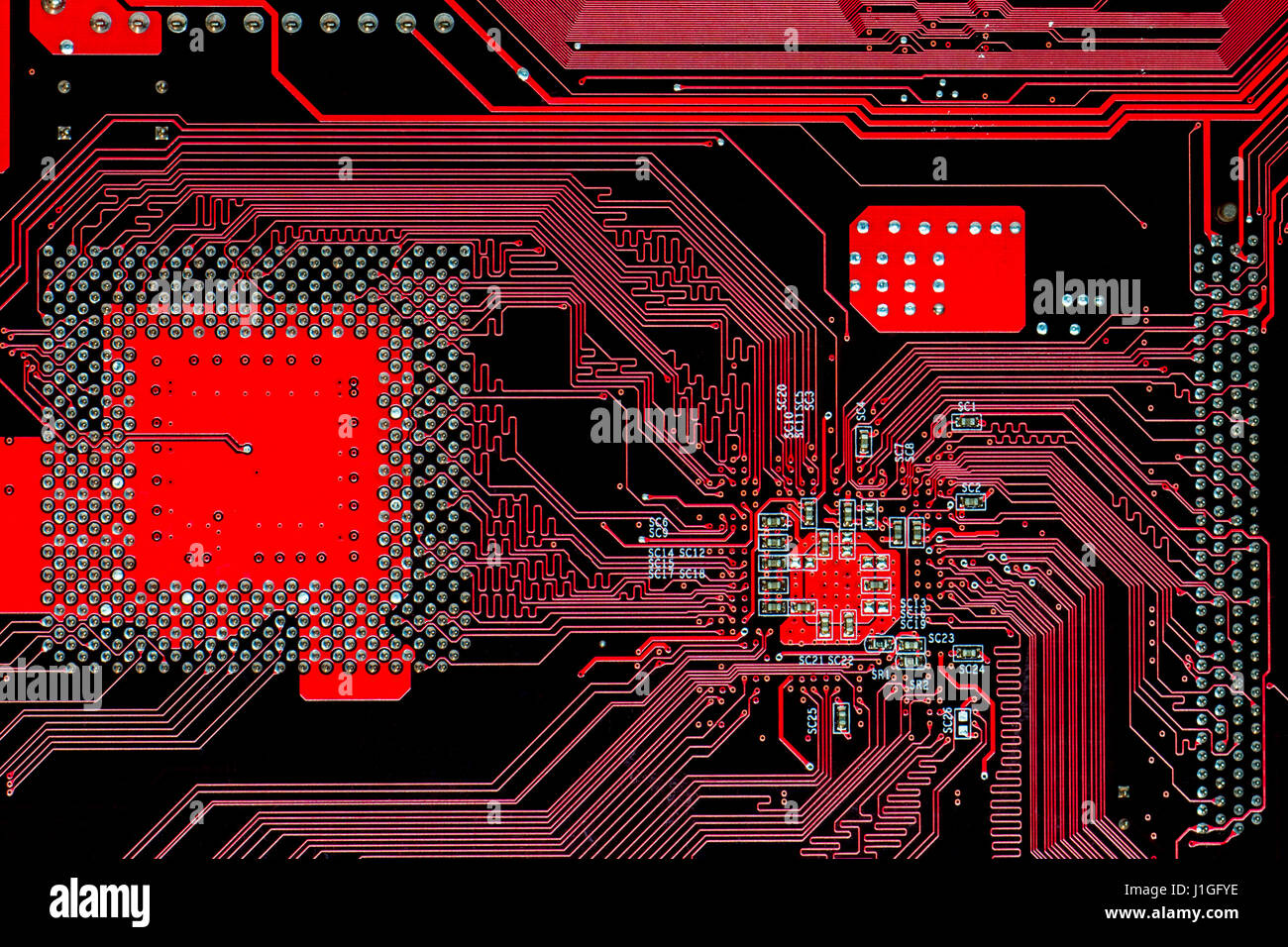 Elettronico multi strato rosso del circuito stampato della scheda madre del computer Foto Stock