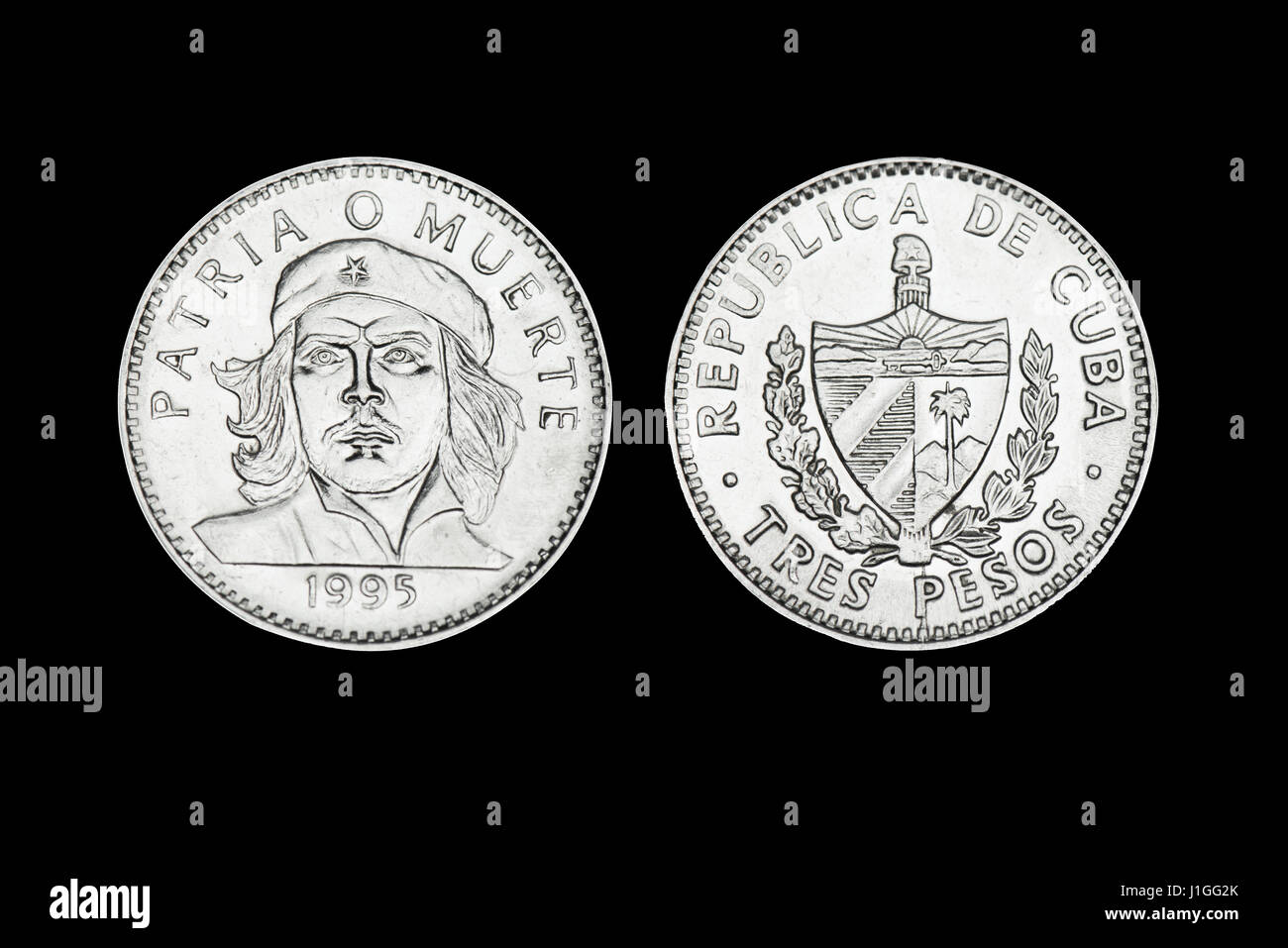 Valuta cubana di tre pesos con il volto di Ernesto Che Guevara Foto Stock