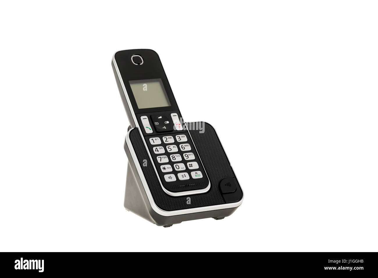 Moderna rete fissa cordless DECT phone con stazione di carica isolata su bianco con percorso di clipping. Elemento di design Foto Stock
