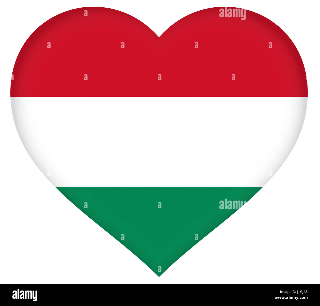 Illustrazione della bandiera nazionale di Ungheria conformata come un cuore Foto Stock
